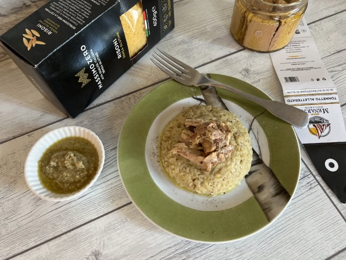 risoni con crema di carciofi e tonno